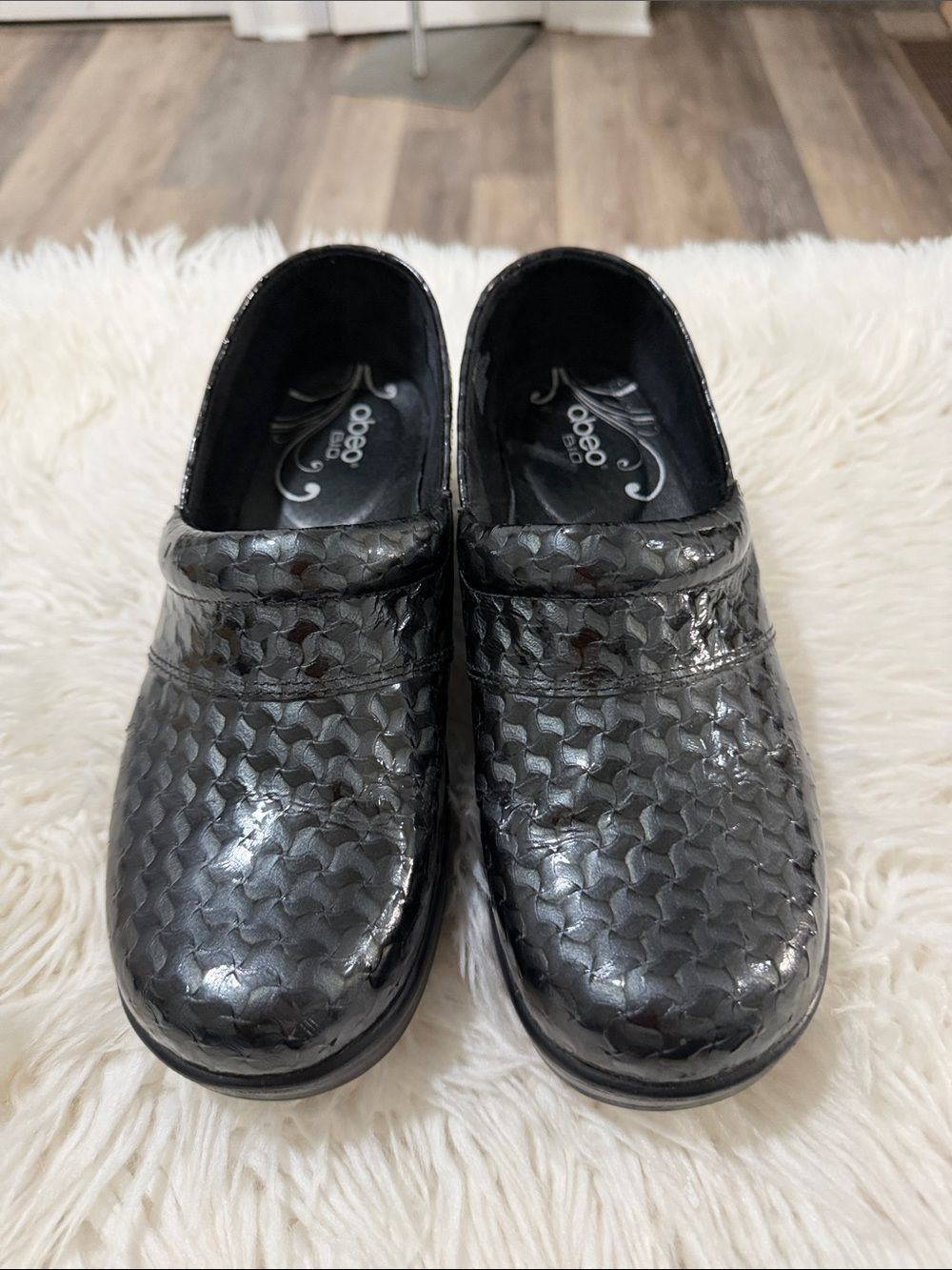 Abeo Women’s Black Woven Patent Slip-On Loafers